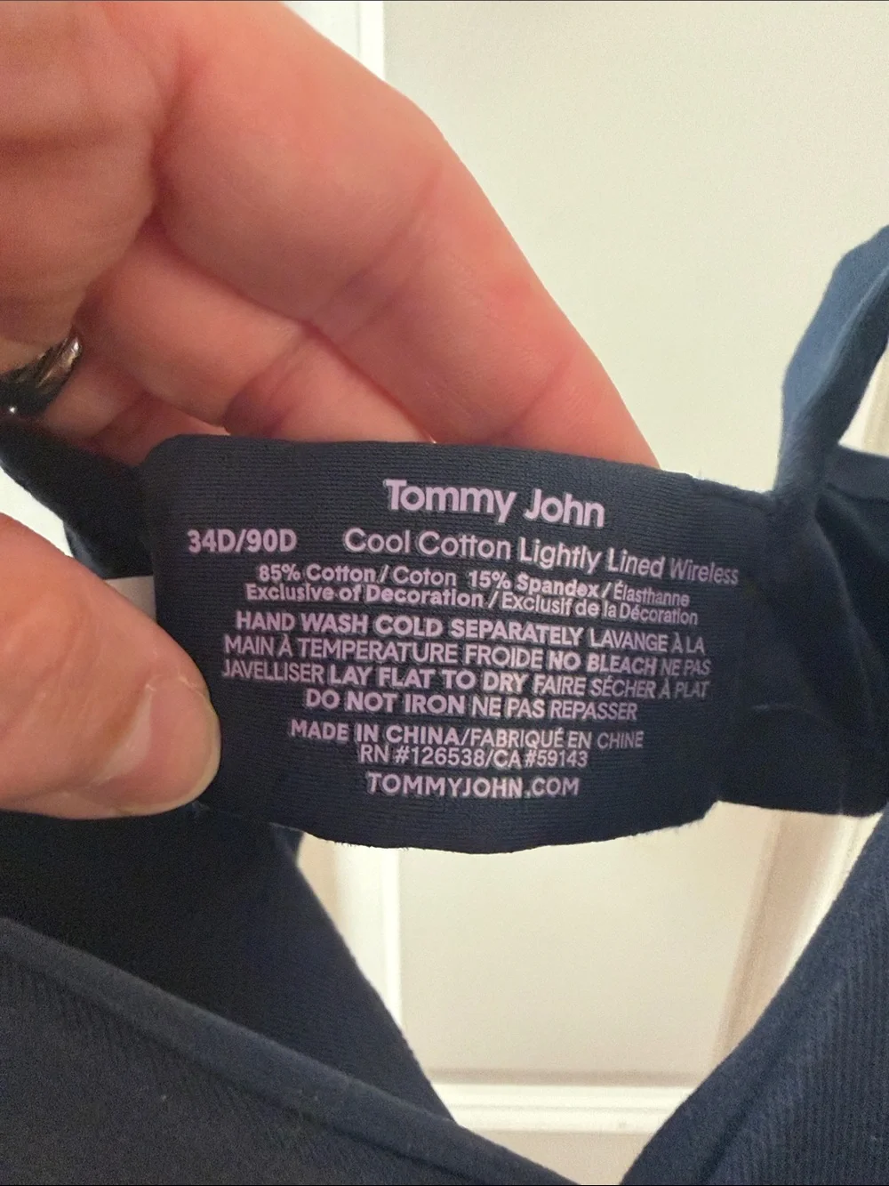 Tommy John Cool Cotton Lightly Lined Wireless Bra Size 34D